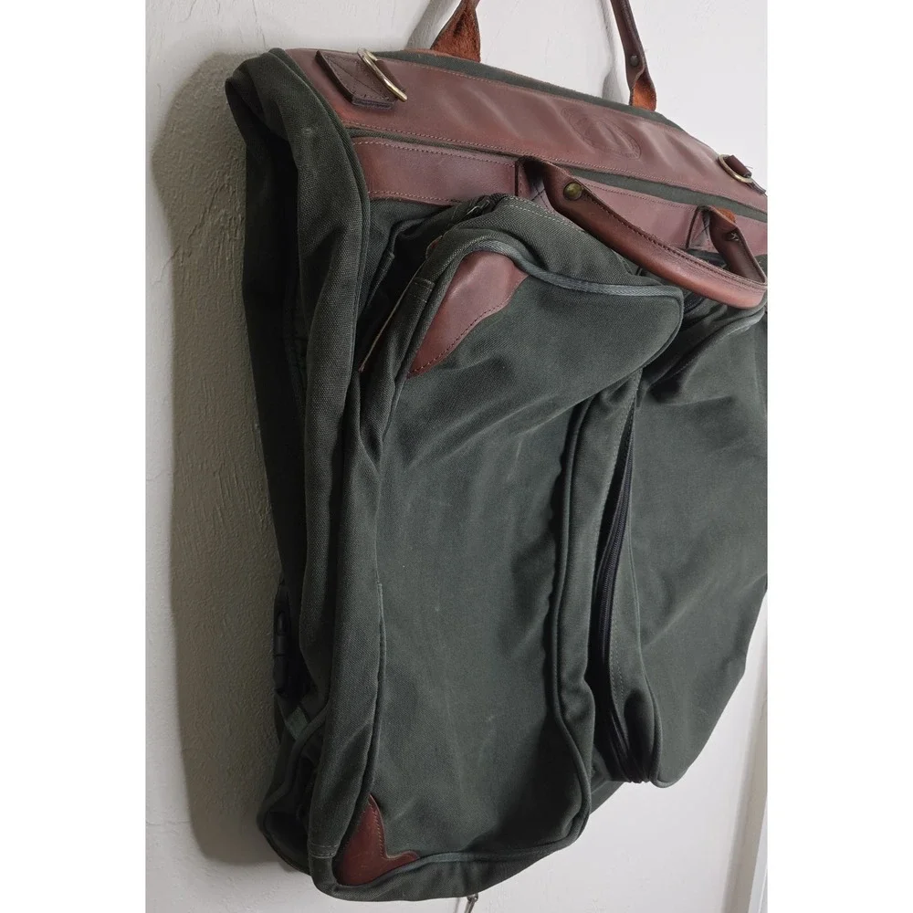 Vintage Orvis Battenkill Garment Bag Travel Luggage Green Canvas Brown Leather